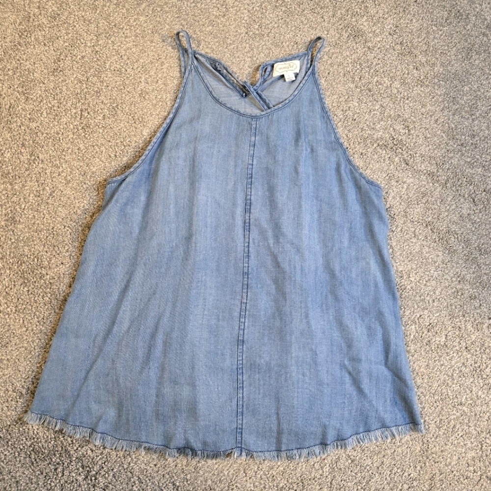 Mudpie Denim Tank Top Raw Hem Tie Back Size Small